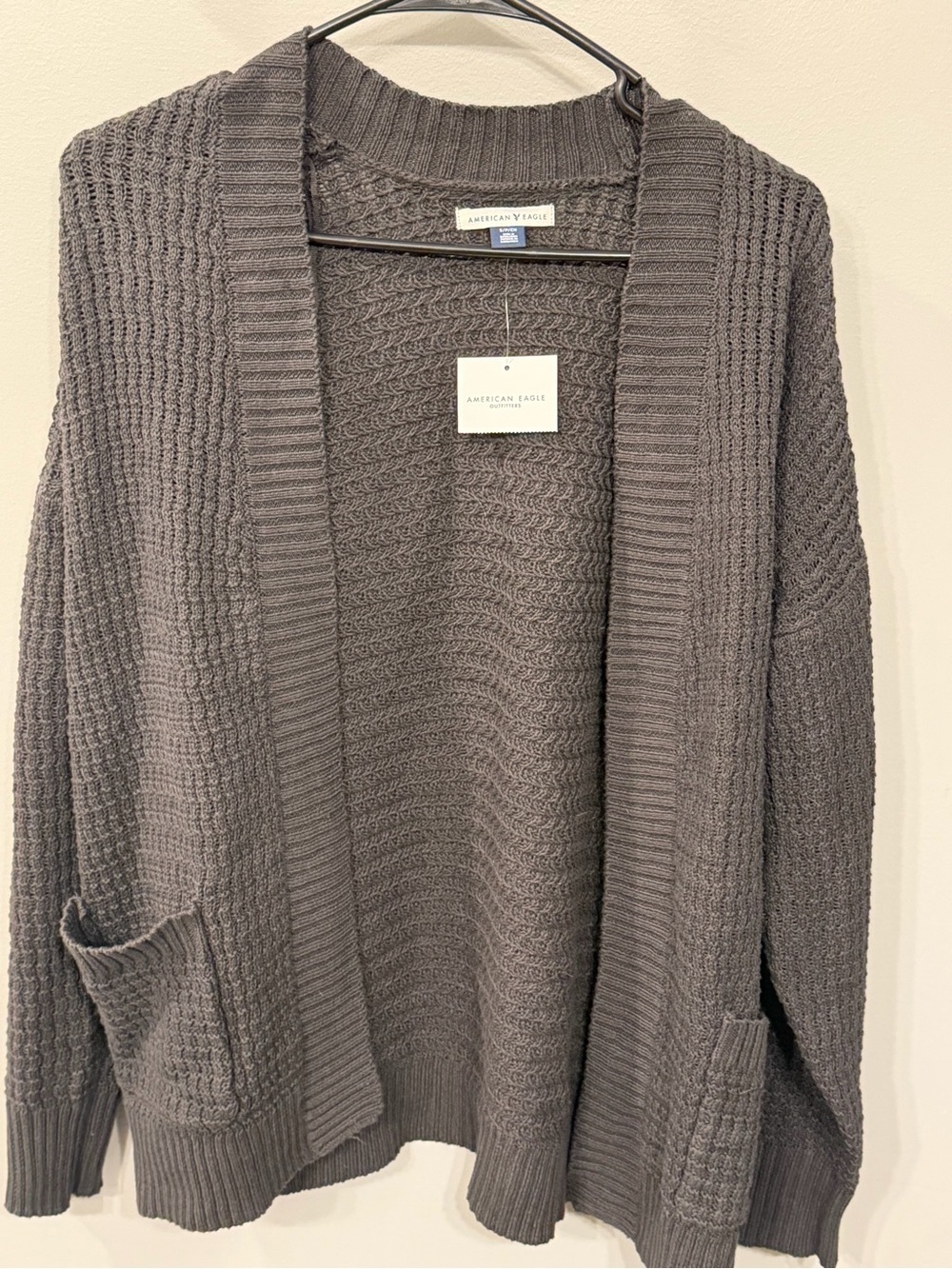 American Eagle Outfitters Charcoal Gray Open-Front Knit Cardigan